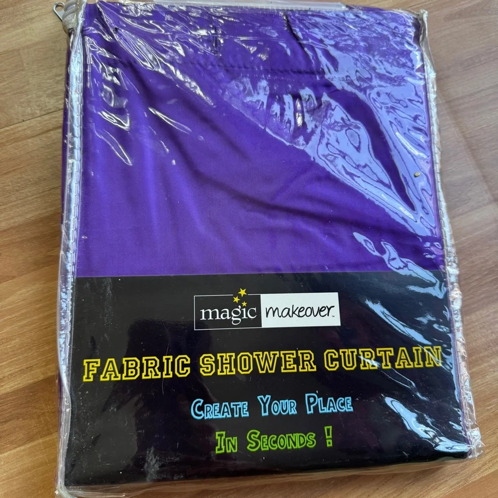 Shower curtain bundle colorful stripes and solid. Vinyl nwt purple polkadots